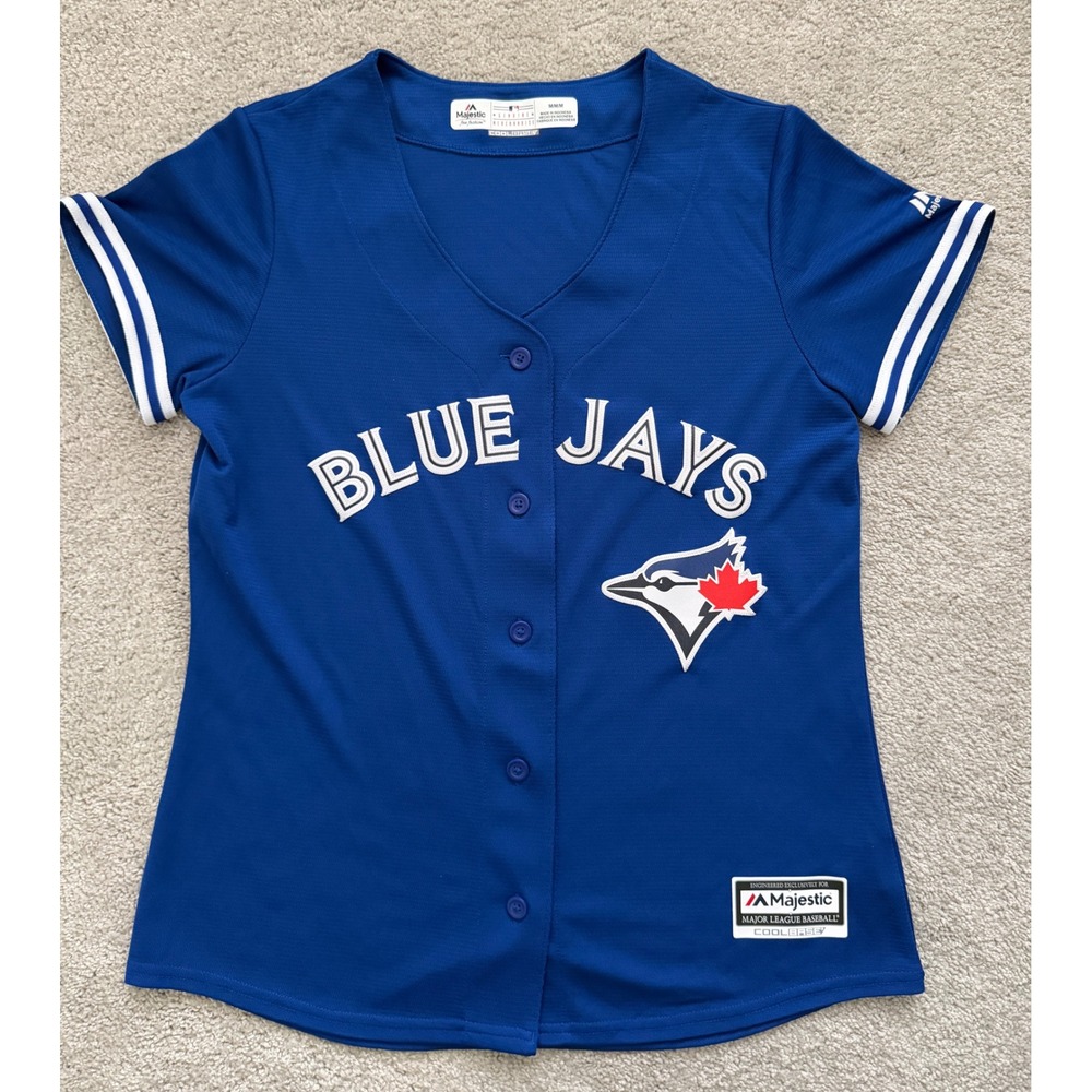 Majestic Toronto Blue Jays MLB Jersey Womens Medium Blue Cool Base Button Front